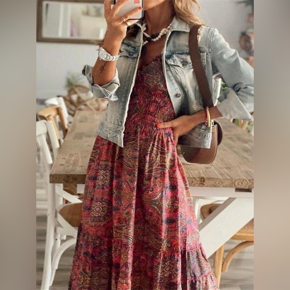 Full Size Paisley Print Cap Sleeve Maxi Dress Plus Size - Picture 2 of 3